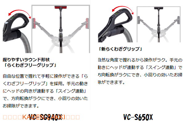 VC-SG940XとVC-S650Xのグリップの違い